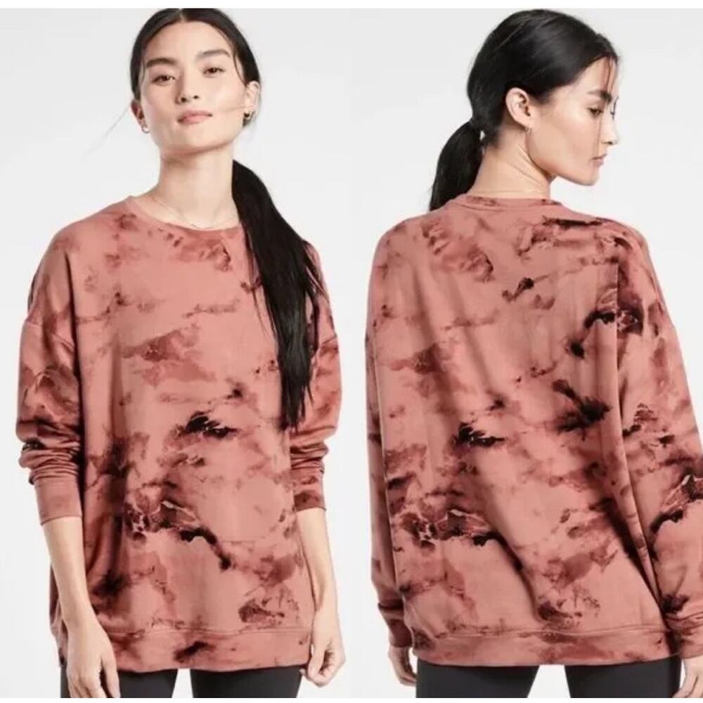 Athleta Balance Pullover Soft Sweatshirt Marine Palermo‎ Pink Tie Dye Size XS